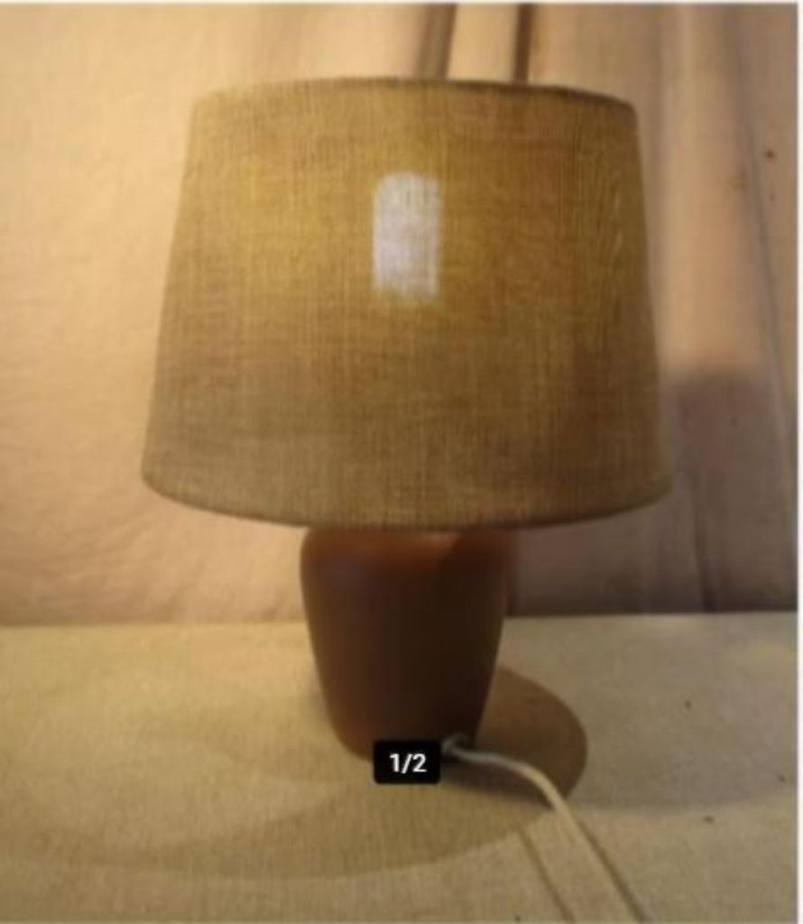 Mooie Retro tafellamp in aardewerk en met stoffen Kap - 30cm, Ophalen of Verzenden, Huis en Inrichting
