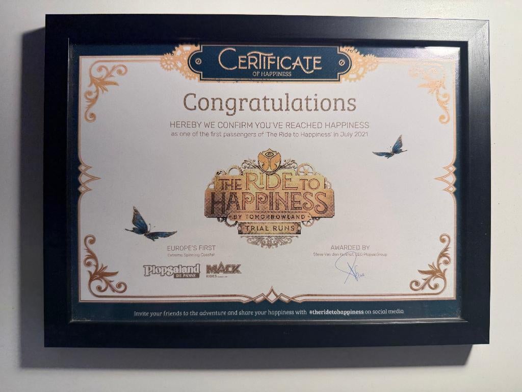 Certificate Ride of Happiness, Verzamelen, Ophalen of Verzenden, Zo goed als nieuw