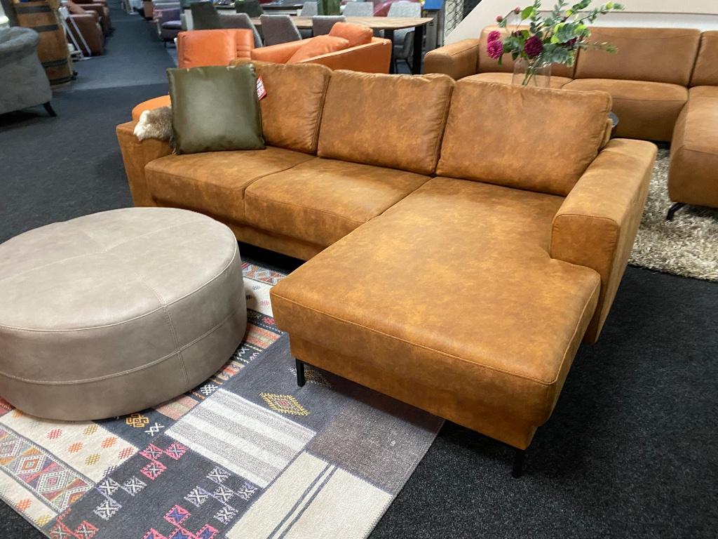 TOP AANBIEDING: 3 zits hoekbank met longchair in cognac, Enlèvement, Neuf, Tissus