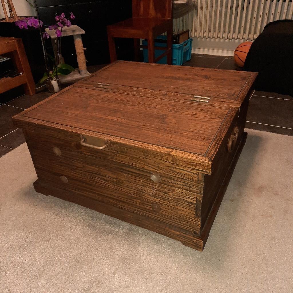 salontafel kist hout, Huis en Inrichting, 50 tot 100 cm, Vierkant, 50 tot 100 cm, Zo goed als nieuw