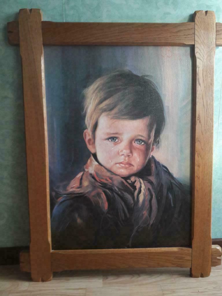 Giovanni Bragolin - l'enfant qui pleure. Cadre en bois, Antiek en Kunst, Ophalen