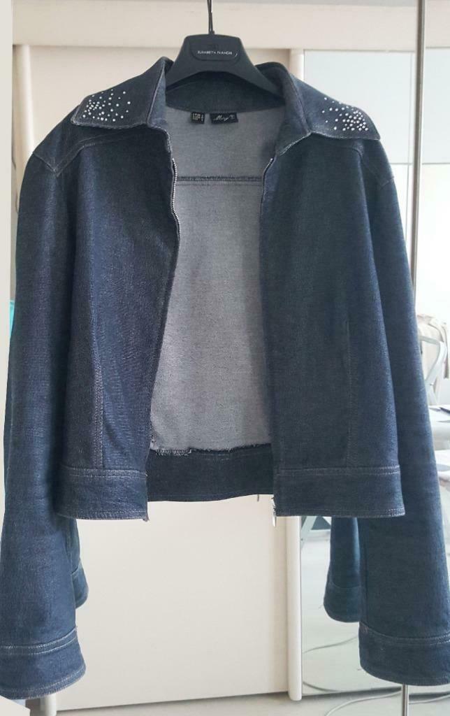 veste jeans blouson stretch tirette mini strass au col Large, Ophalen of Verzenden