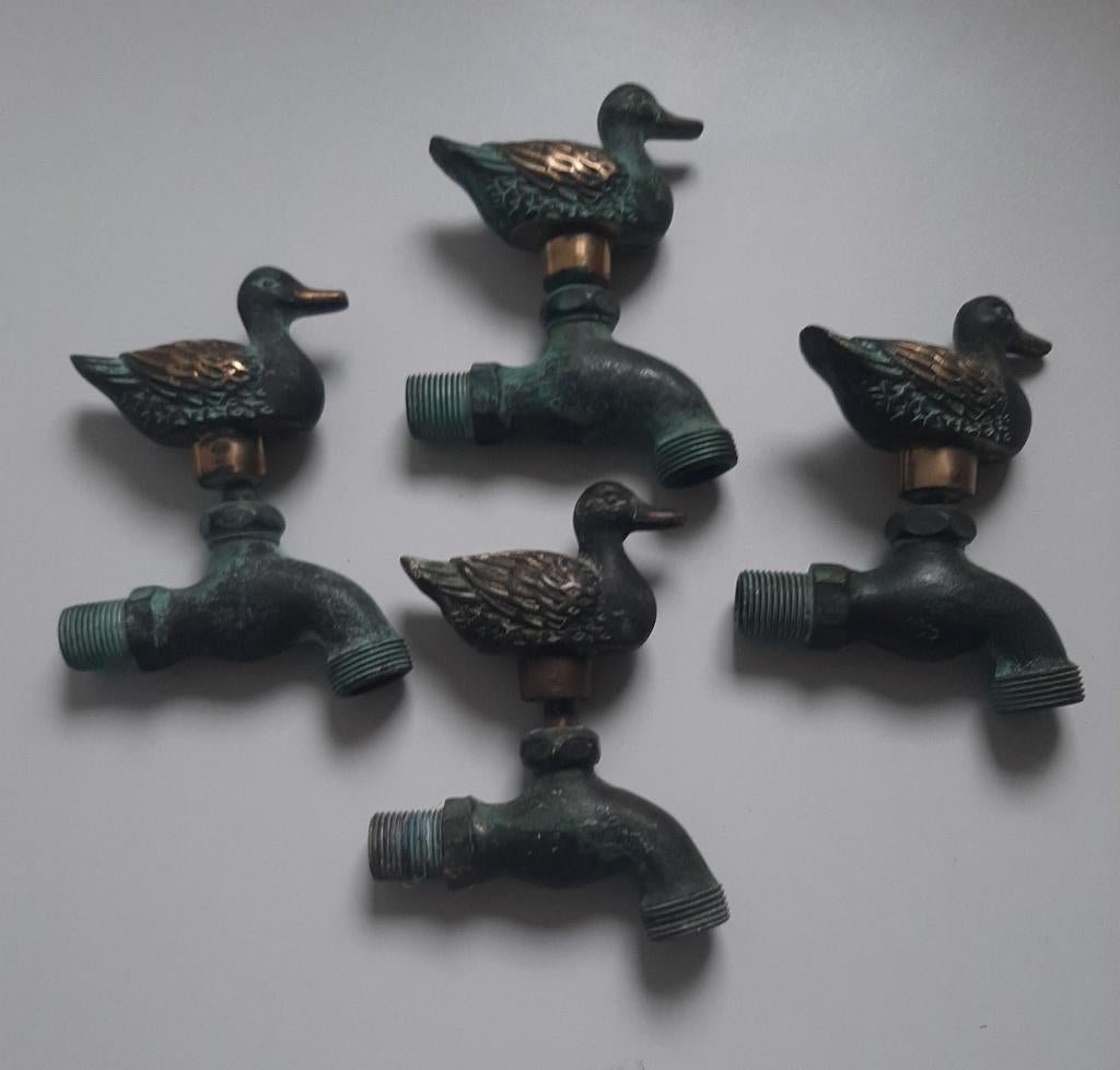 Nostalgische Messing Buitenkranen met Eend 4stuks, Tuin en Terras, Buitenkranen, Ophalen of Verzenden, Zo goed als nieuw