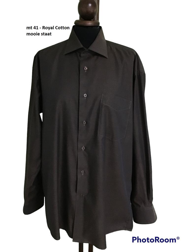 Royal Cotton herenhemd mt 41, Kleding | Heren, Ophalen of Verzenden, Zo goed als nieuw, Bruin, Halswijdte 41/42 (L)