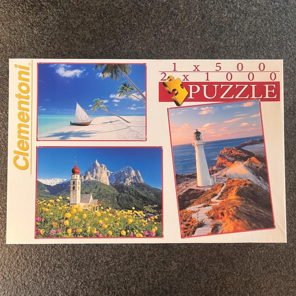 3 puzzels in één doos: 2x 1000 + 1x 500 stukjes, Ophalen, 500 t/m 1500 stukjes, Gebruikt, Legpuzzel