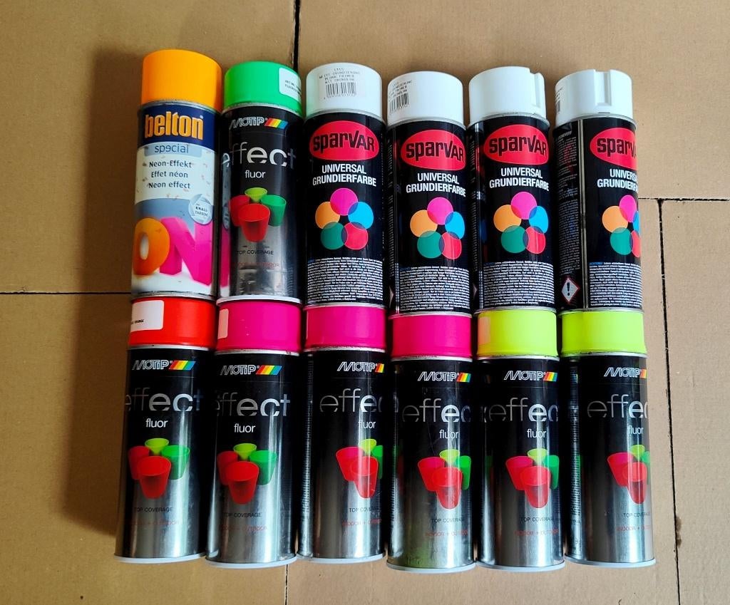 LOT BOMBE PEINTURE UV / FLUO – 12 bombes – 7 neuves !, Hobby en Vrije tijd, Ophalen of Verzenden, Gebruikt, Overige typen