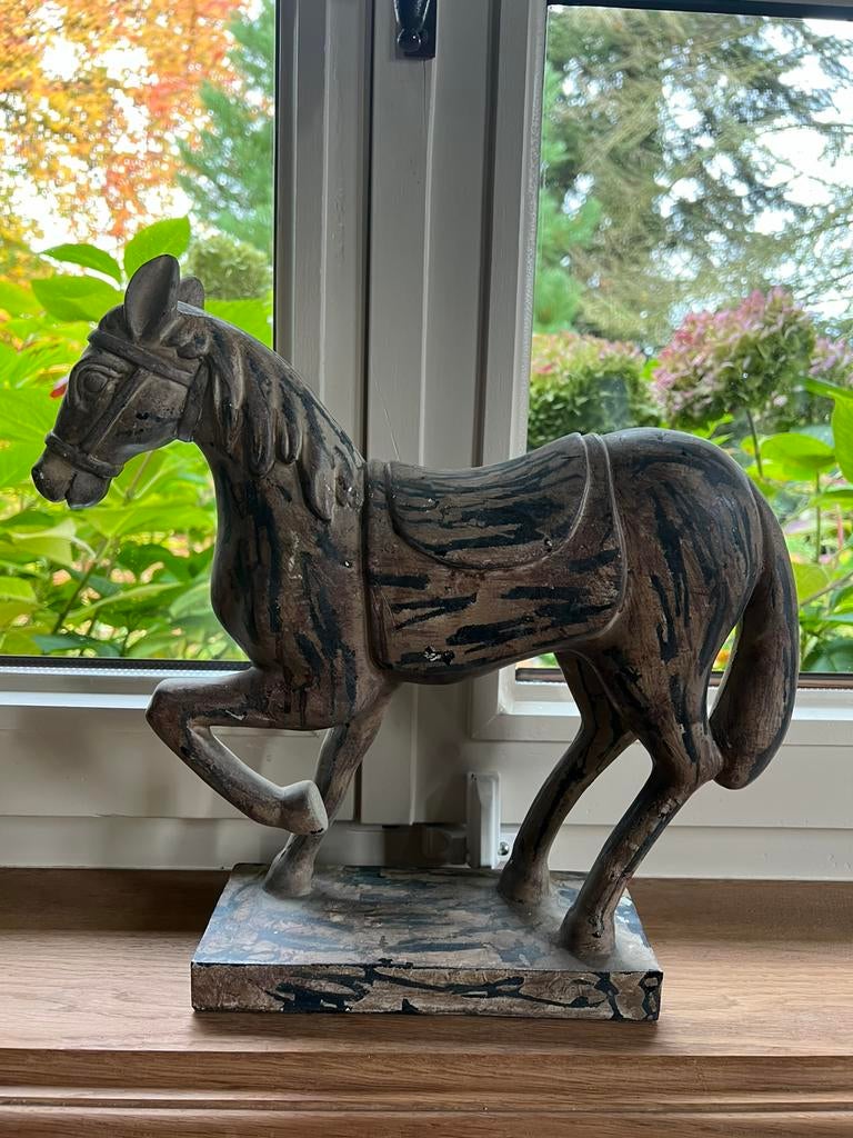 Decoratief houten paardje op voet, Antiek en Kunst, Kunst | Beelden en Houtsnijwerken, Ophalen