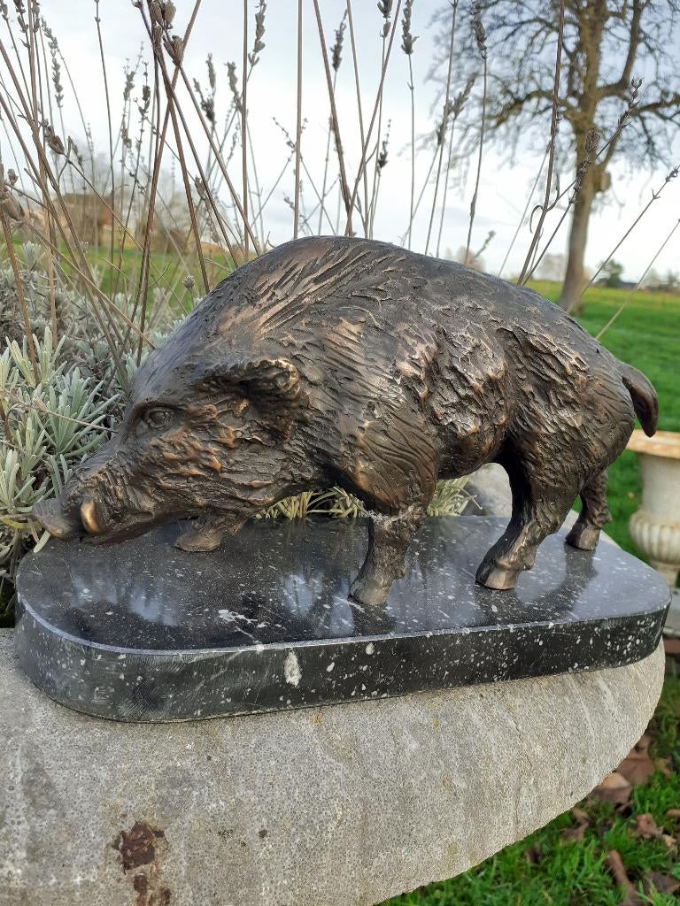 SANGLIER EN BRONZE SUR SOCLE EN MARBRE, Ophalen of Verzenden, Brons