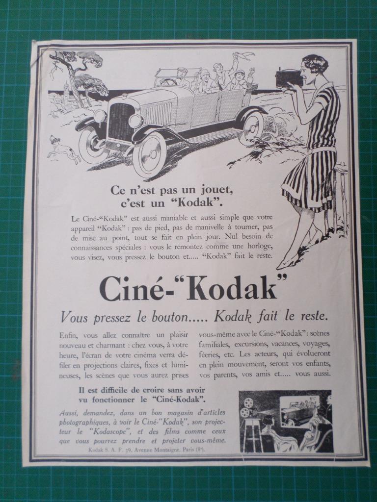 Kodak Ciné - publicité papier - 1927, Collections, Marques & Objets publicitaires, Enlèvement ou Envoi, Utilisé, Autres types