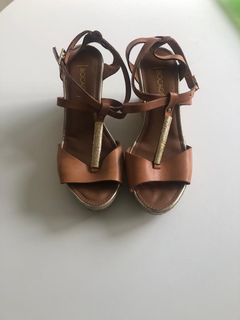 Plateauschoenen maat 37, kleur bruin, plateau 9 cm, leer, me, Kleding | Dames, Schoenen, Bocage, Bruin, Gedragen, Sandalen of Muiltjes