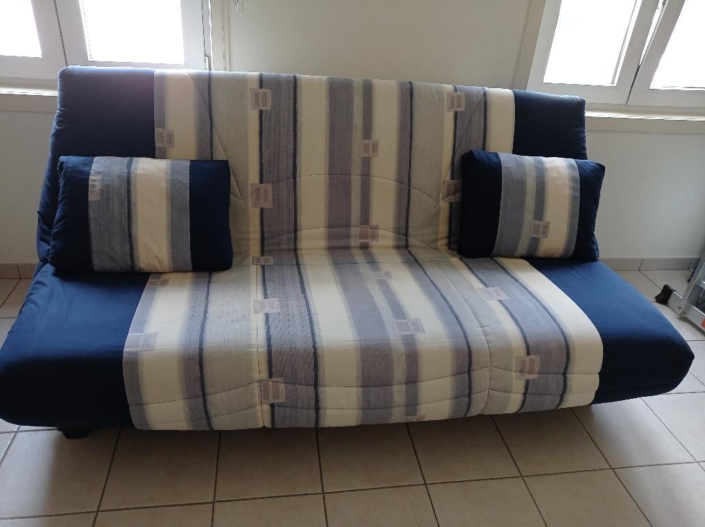 clic clac overtrek en bijhorende kussens, Enlèvement, Comme neuf, Bleu, Rectangulaire