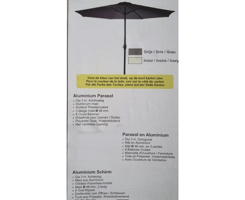 Tuinparasol Aluminium 2 Delig met Draaikruk (4 Stuks) Nieuw, Verstelbaar, Nieuw, Ophalen of Verzenden, Stokparasol
