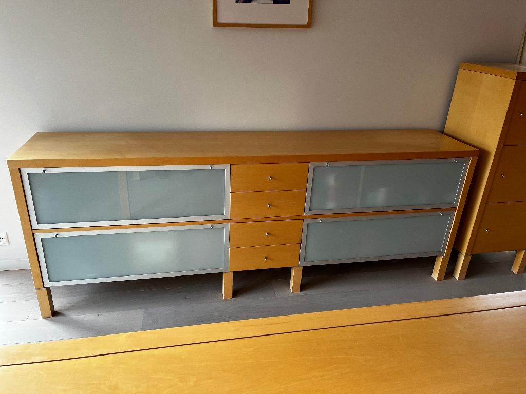 Dressoir modern design hout met glas, Huis en Inrichting, Ophalen, Gebruikt, Glas, 200 cm of meer