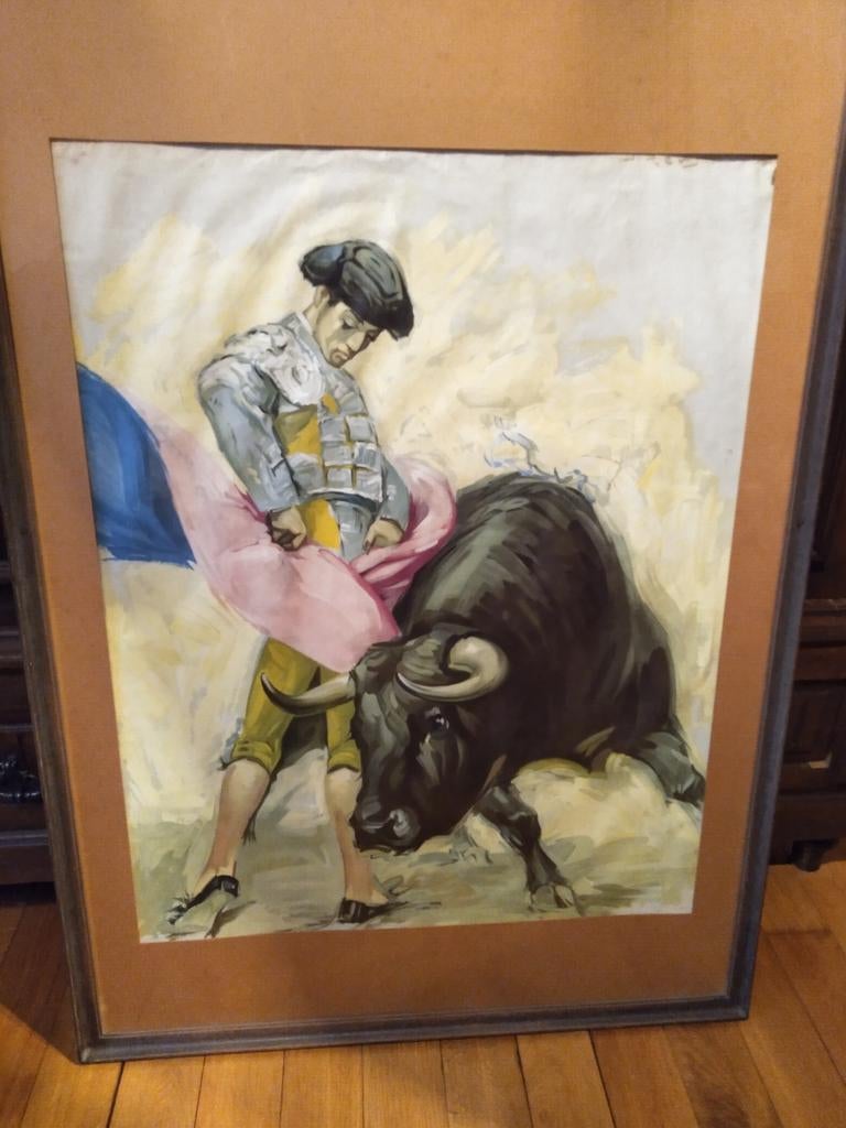 Decoratief Grote kader met geschilderde  spaanse toreadoor, Ophalen, Zo goed als nieuw, Schilderij