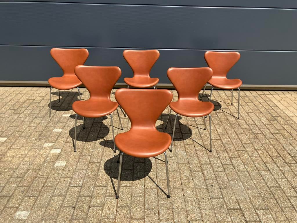 Fritz Hansen series 7 Vlinderstoelen Cognac leder NIEUWstaat, Ophalen of Verzenden, Knoll vitra togo møller sede artifort cassina b&b italia edra