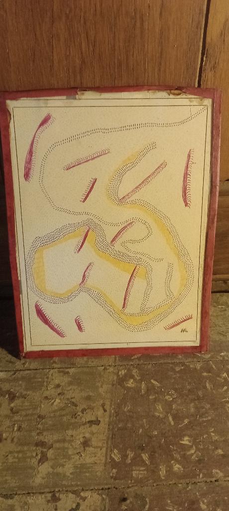 Tekening gesigneerd HL, 16x21, n398, Ophalen of Verzenden, Tekening, Gesigneerd
