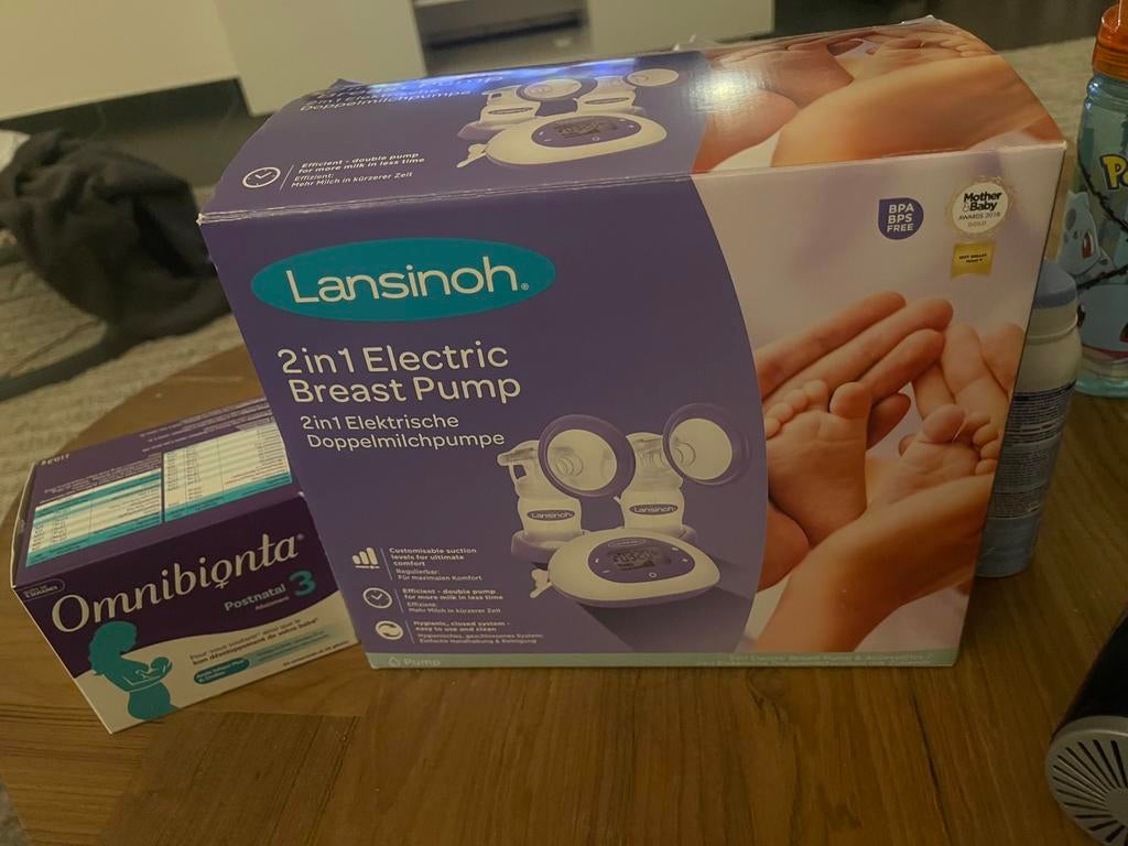 Lansinoh dubbele elektrische borstkolf met omnibionta kado, Ophalen, Zo goed als nieuw, Borstkolf