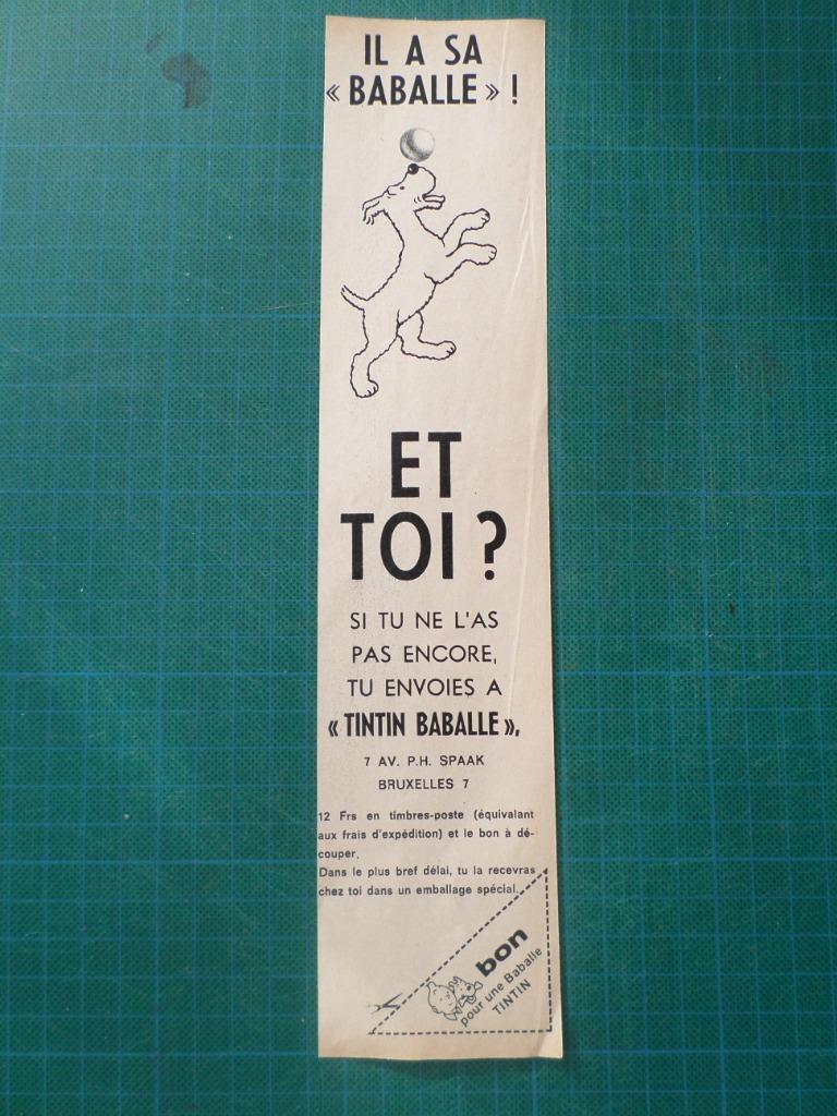 Tintin - publicité papier baballe tintin - 1968, Enlèvement ou Envoi, Tintin, Utilisé, Autres types