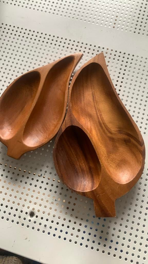 Hout bladeren set schal g L 26 b14 cm k L 20 b 11 cm, Antiek en Kunst, Kunst | Beelden en Houtsnijwerken, Ophalen of Verzenden