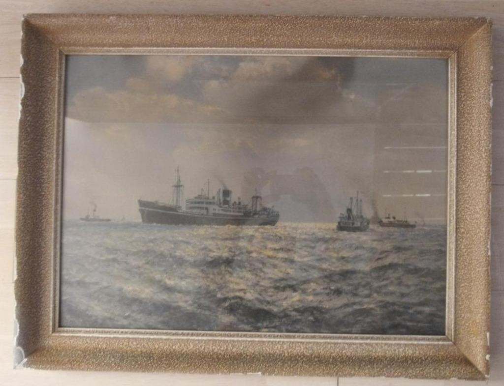 schilderij / prent Britse stoomschip S.S. Manaar, Enlèvement