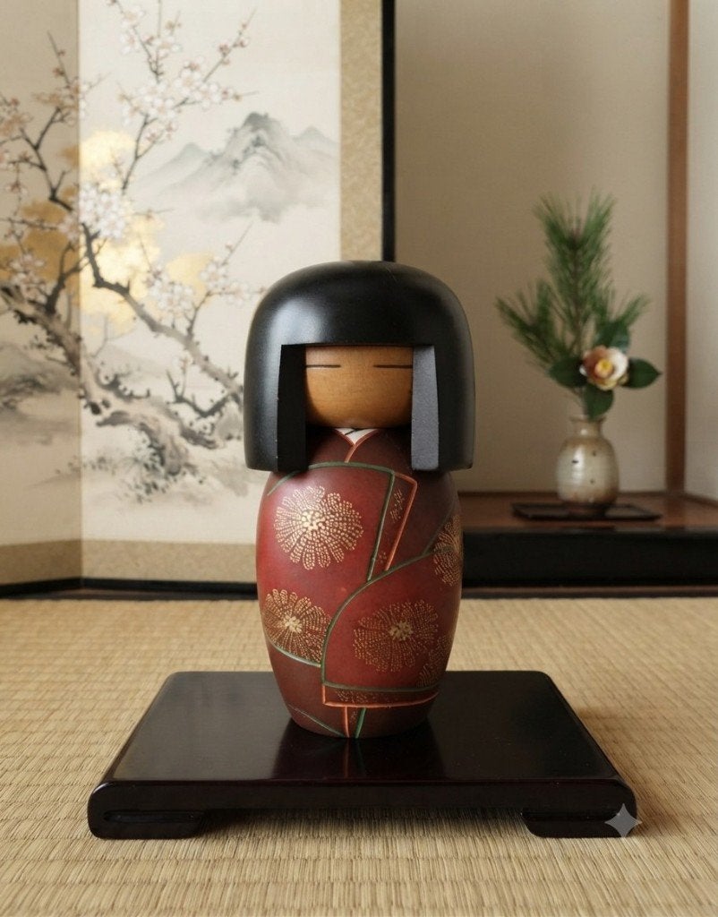 Magnifique grand kokeshi de Kisaku, Antiquités & Art, Art | Art non-occidental, Japon, Bois, 23 cm, Peint