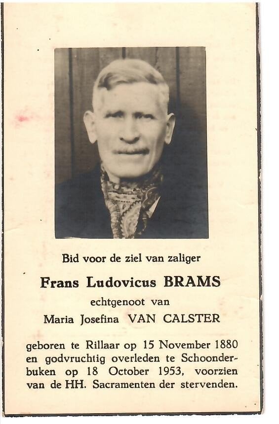 RP Frans Brams Rillaar 15/11/1880 Schoonderbuken 18/10/1953, Collections, Images pieuses & Faire-part, Enlèvement ou Envoi
