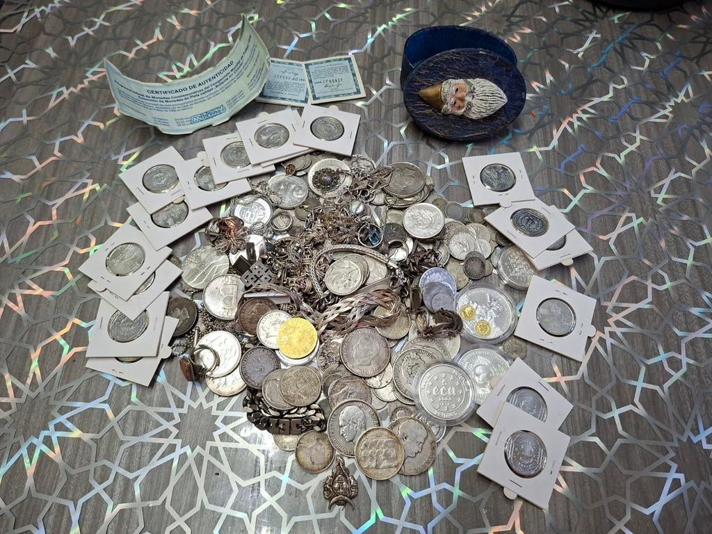 Lot en argent 1975 grammes pièce bracelet collier bagues etc, Enlèvement, Argent
