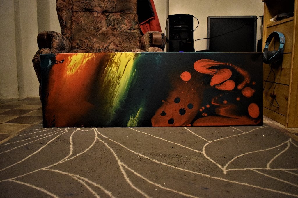 Deux astéroïdes, Peinture Abstraite par Joky Kamo, Enlèvement