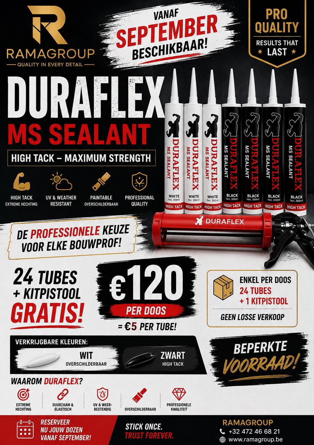 Silicone wit overshilderbaar / of zwart high tack, Ophalen of Verzenden, Nieuw