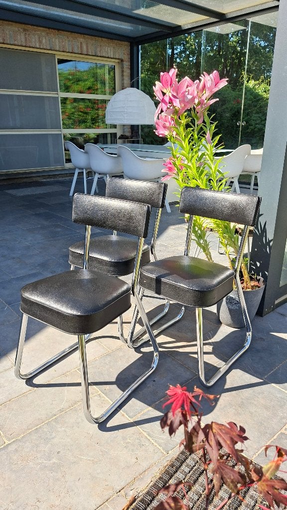 3x Vintage Bauhaus stijl stoelen, Ophalen, Gebruikt, Zwart, Drie