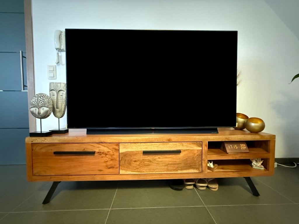 Amla TV-meubel + salontafel – massief acaciahout & metaal, Ophalen, Zo goed als nieuw, Overige houtsoorten