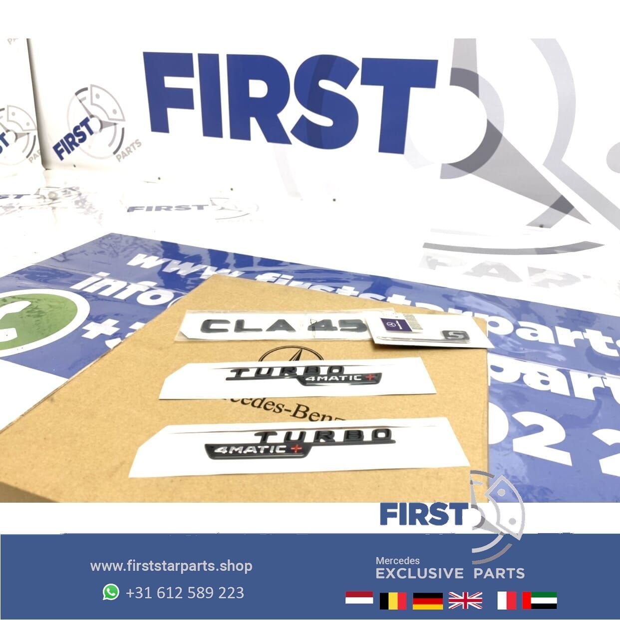 W118 X118 CLA45S AMG LOGO SET ZWART EMBLEMEN Mercedes CLA KL, Utilisé, -, -, Enlèvement ou Envoi