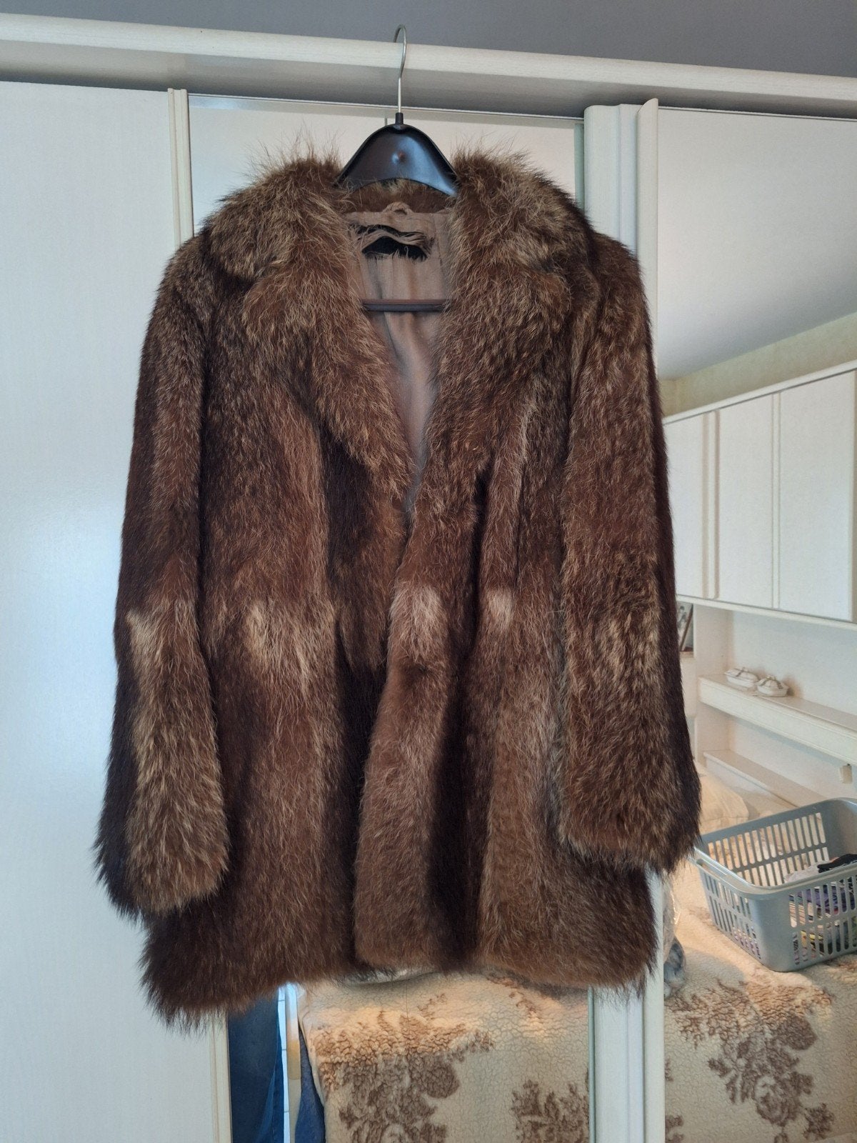 Bontjas wasbeer, Kleding | Dames, Jassen | Winter, Ophalen, Gedragen, Maat 38/40 (M), Beige