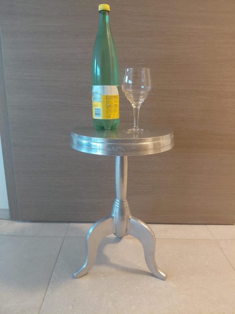 Bijzettafel decoratie- wijntafel aluminium zilverkleurig, Ophalen of Verzenden