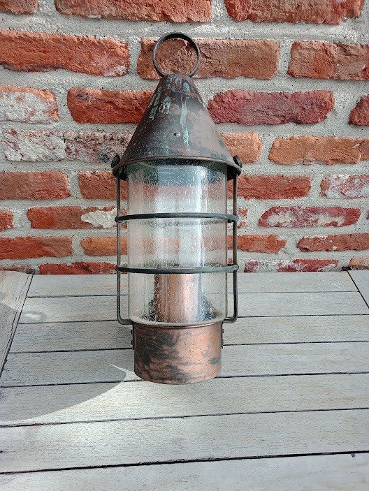 oude scheepslamp in messing., Ophalen, Gebruikt