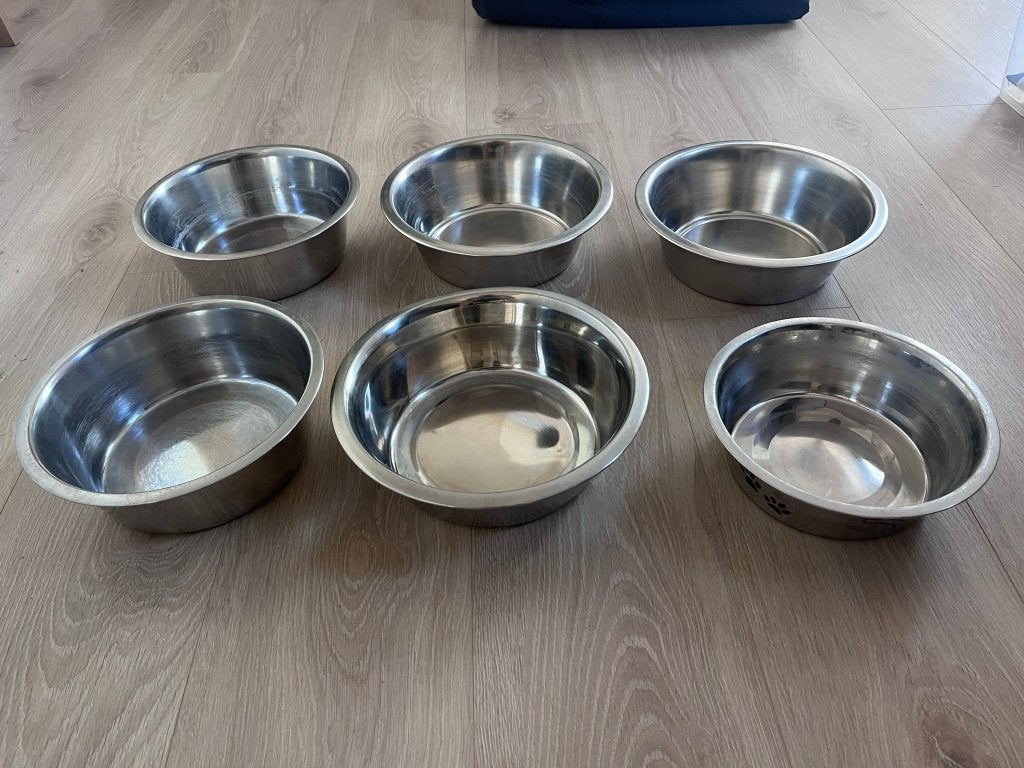 6 roestvrijstalen drinkbakken, Dieren en Toebehoren, Kattenvoerbakken en Drinkbakken, Ophalen of Verzenden, Gebruikt
