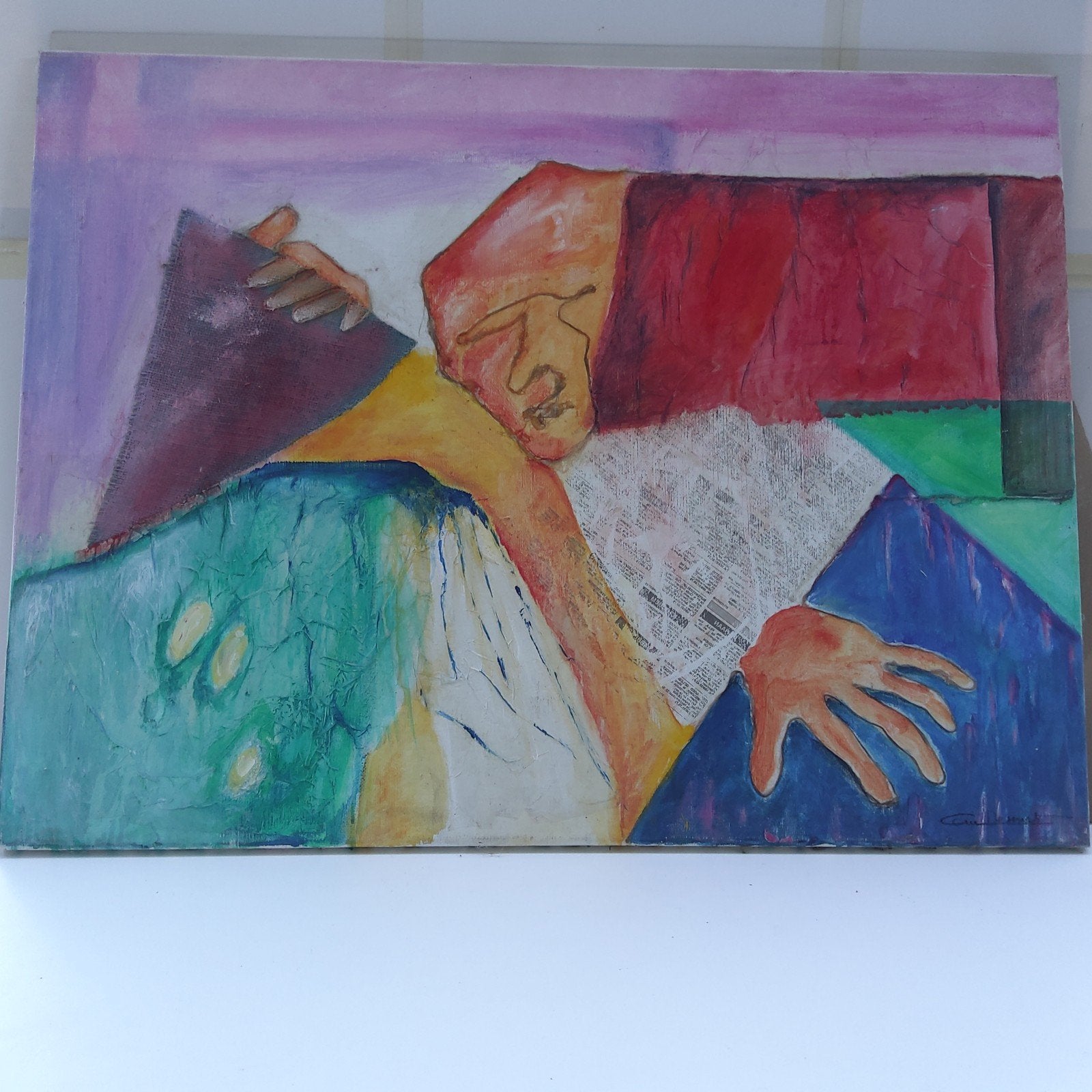 Schilderij op canvas. Mixed media. 80 x 60 cm, Antiek en Kunst, Kunst | Schilderijen | Modern, Ophalen, Ingelijst, Gemengde techniek