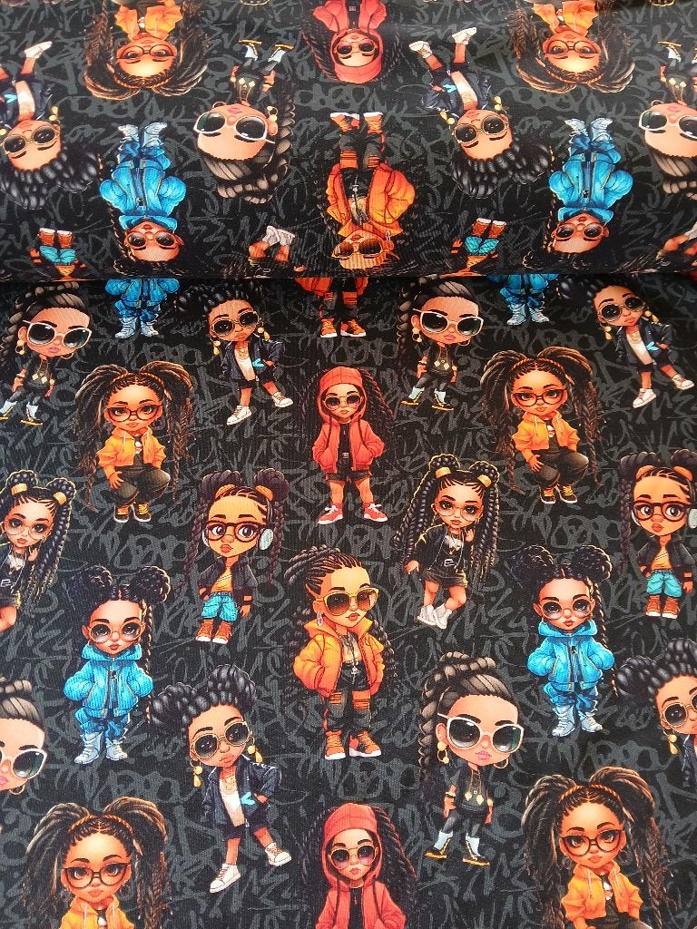 Nieuw Binnen : French Terry digitaal Hip Hop meiden, zwart, Hobby & Loisirs créatifs, Neuf, Coton, 200 cm ou plus, Enlèvement ou Envoi