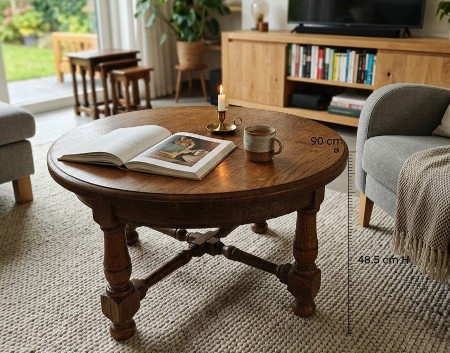 Ronde eiken salontafel, Ophalen