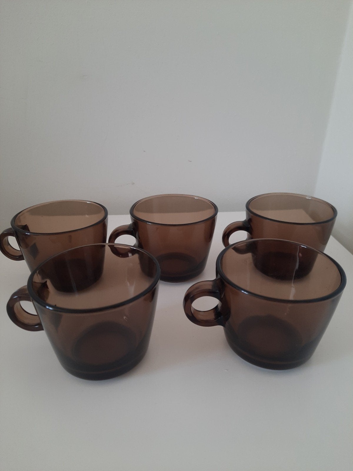 5 koffietassen Véréco bruin fumé glas, Enlèvement ou Envoi, Vintage