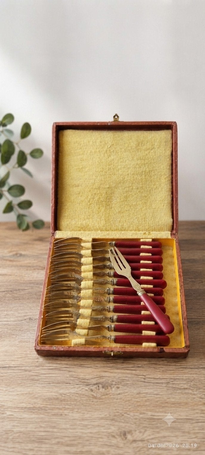 Coffret ancien de 12 fourchettes à dessert, Antiquités & Art, Enlèvement