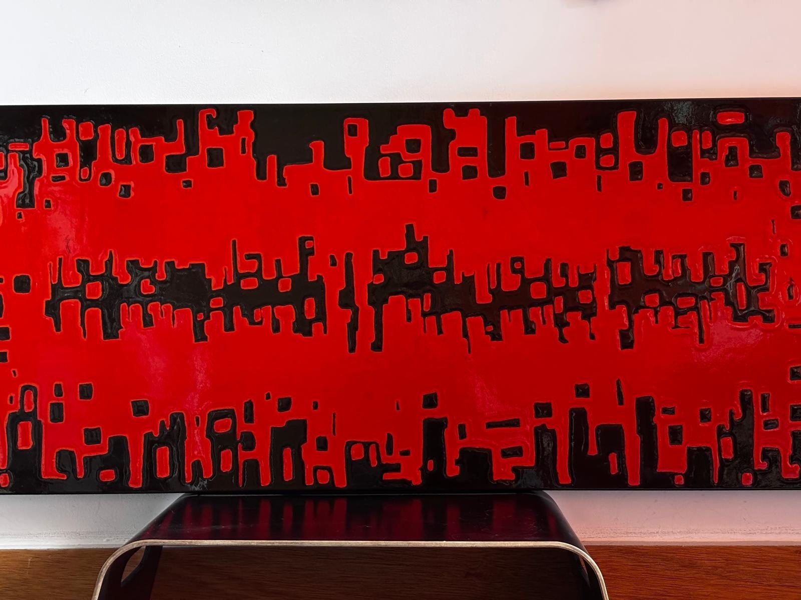 Grande peinture abstraite vintage années 60 – Rouge & noir, Enlèvement ou Envoi