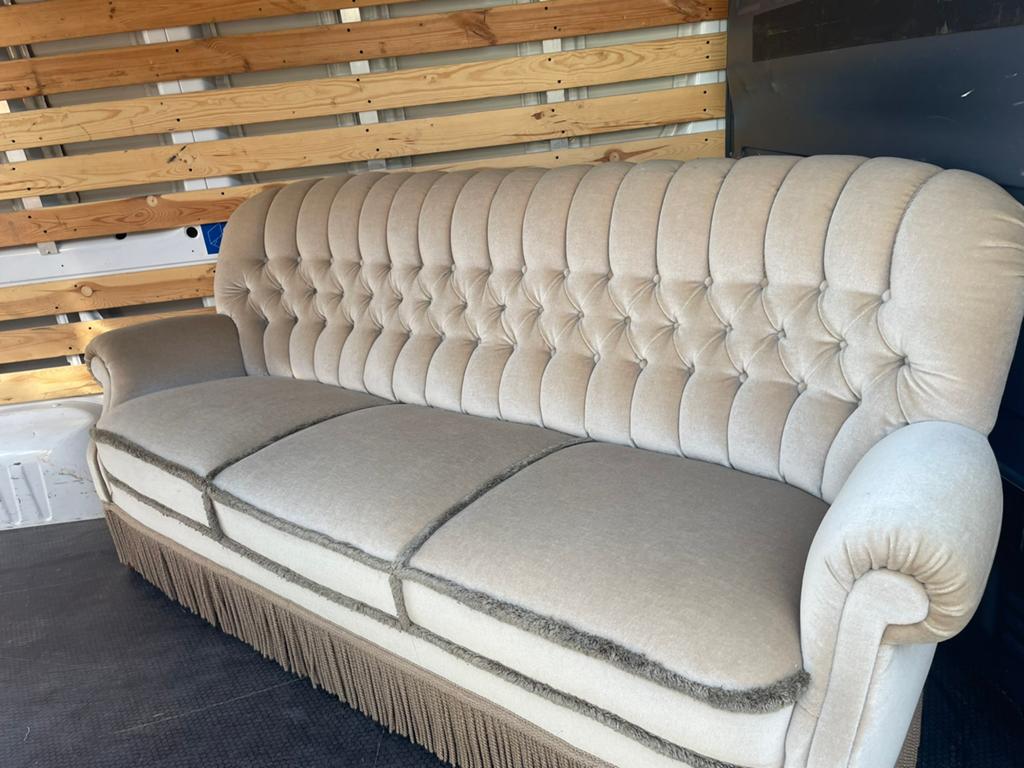 Zetel beige/grijs vintage mohair velours franjes barok, Huis en Inrichting, Ophalen, Zo goed als nieuw
