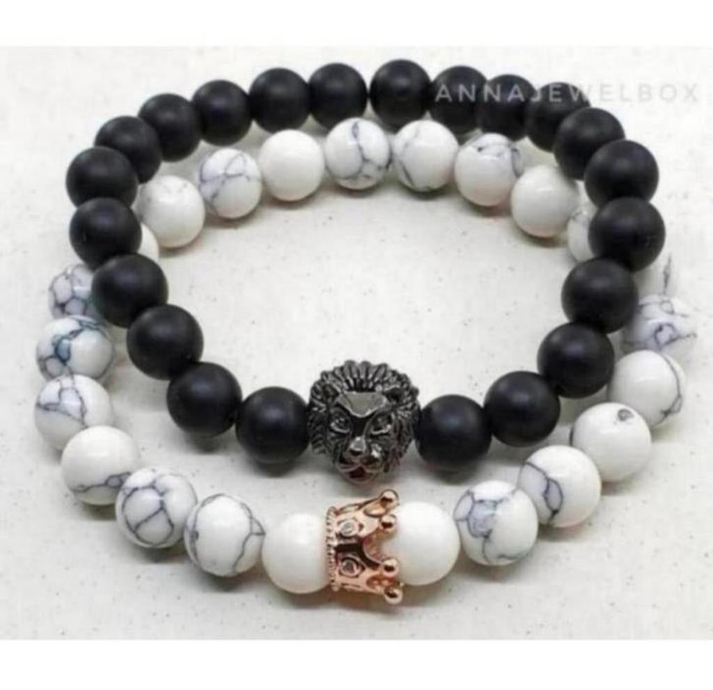 Speciale armband-set Queen Lion Koningin Leeuw " king queen, Ophalen of Verzenden, Nieuw, Elastiek, Met bedels of kralen