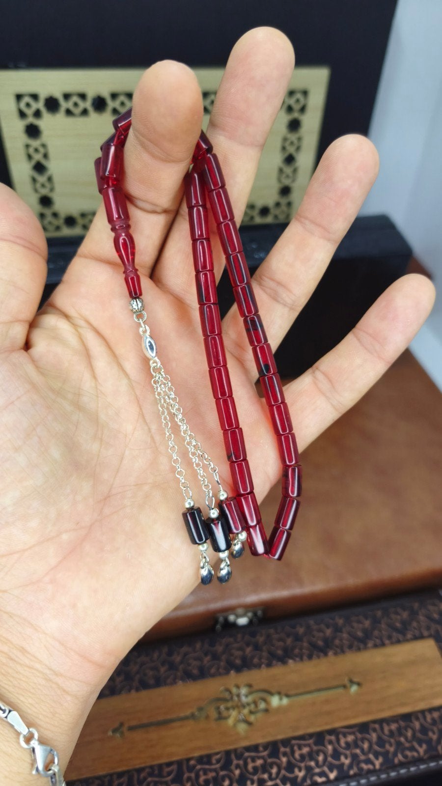Tesbih – Sıkma Kehribar, Handtassen en Accessoires, Kettingen, Ophalen of Verzenden, Rood