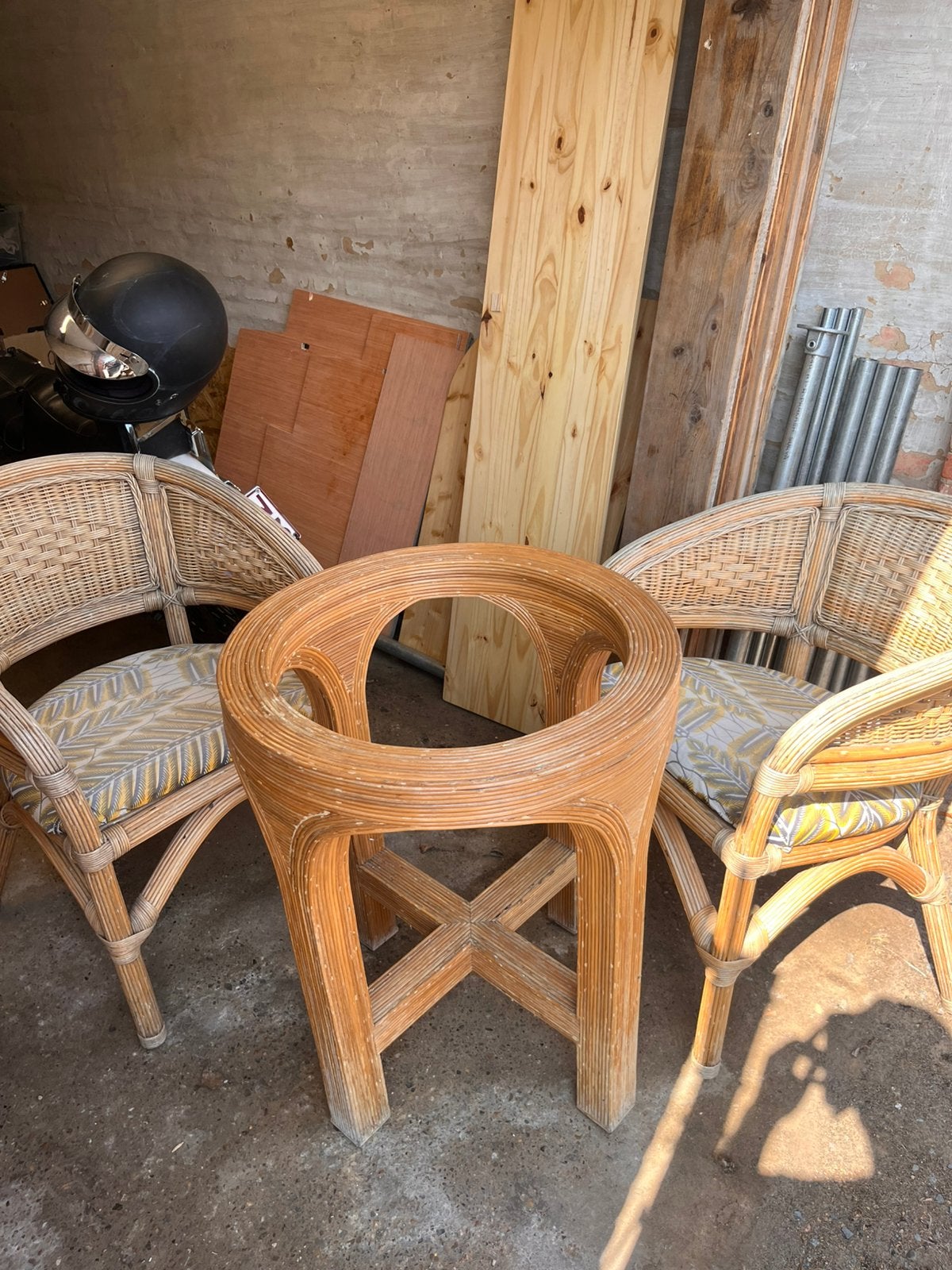 Vintage rotan bistro setje, Ophalen, Zo goed als nieuw, Rotan