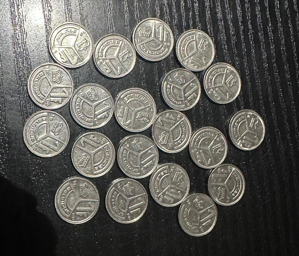 1 Belgische Franc muntjes, Ophalen, Metaal, Setje
