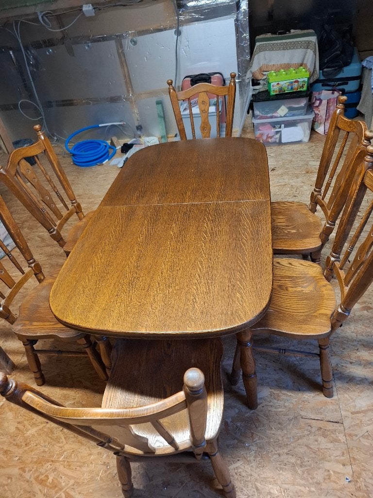 Mooie oude Eiken Tafel met 6 Stoelen, Cinq personnes ou plus, 50 à 100 cm, Enlèvement, Utilisé
