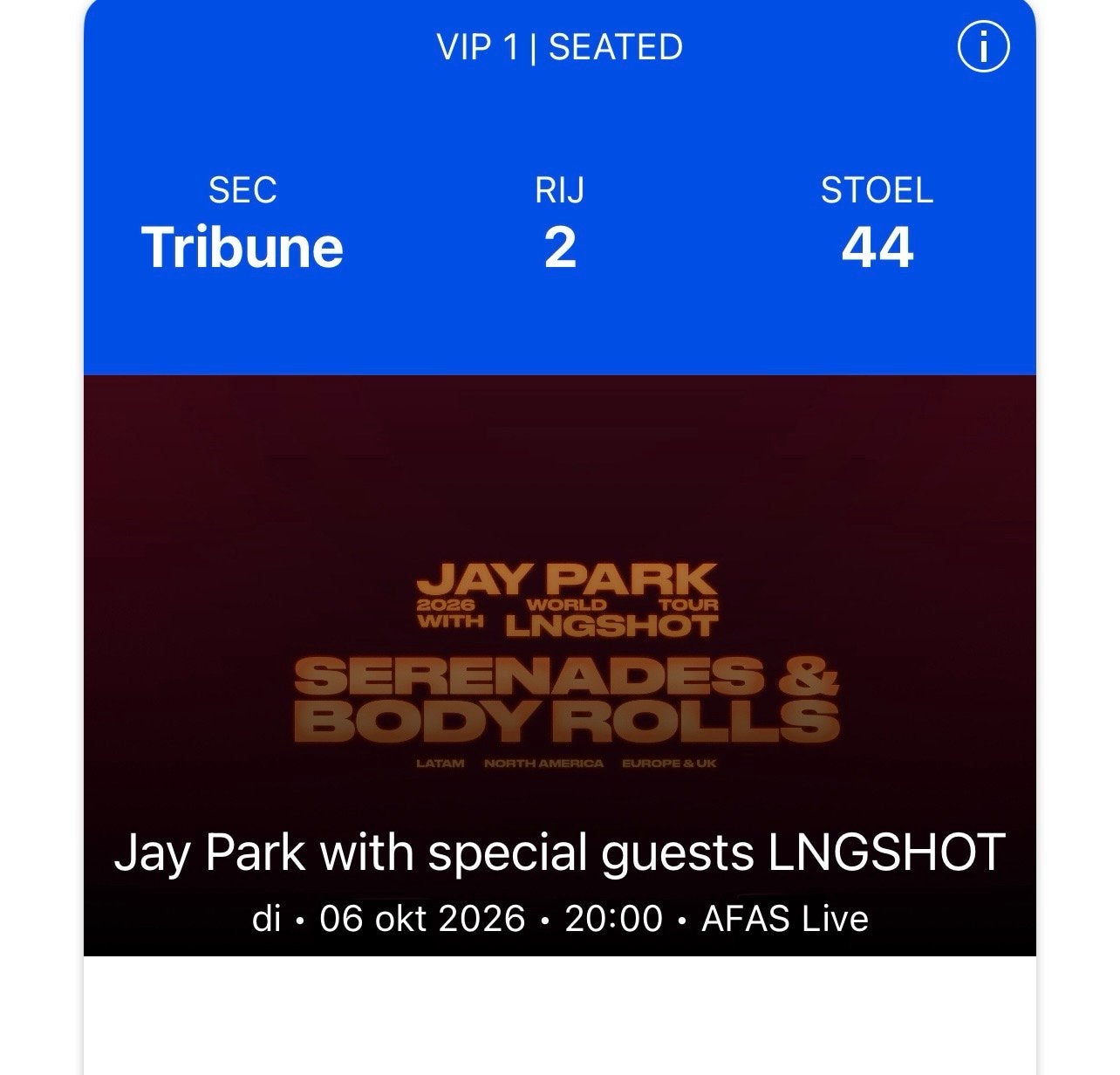 Vip1 seated ticket voor JayPark en Lngshot in Amsterdam, Tickets & Billets, Une personne, Octobre