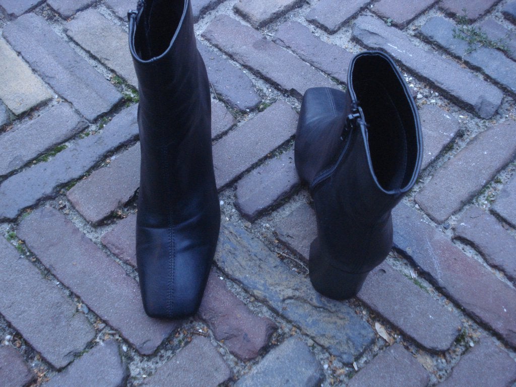 Gratis verzending zwarte leren vintage blokhaklaarzen 38, Vintage Dressing, Verzenden, Zwart, Lage of Enkellaarzen